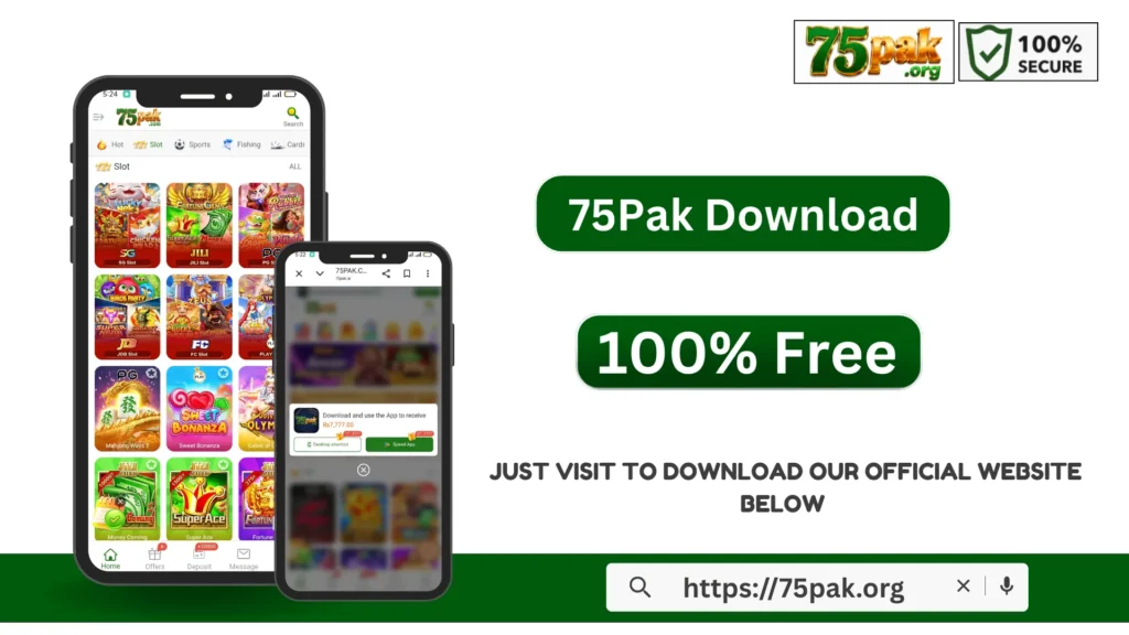 75Pak APK download page on Android device